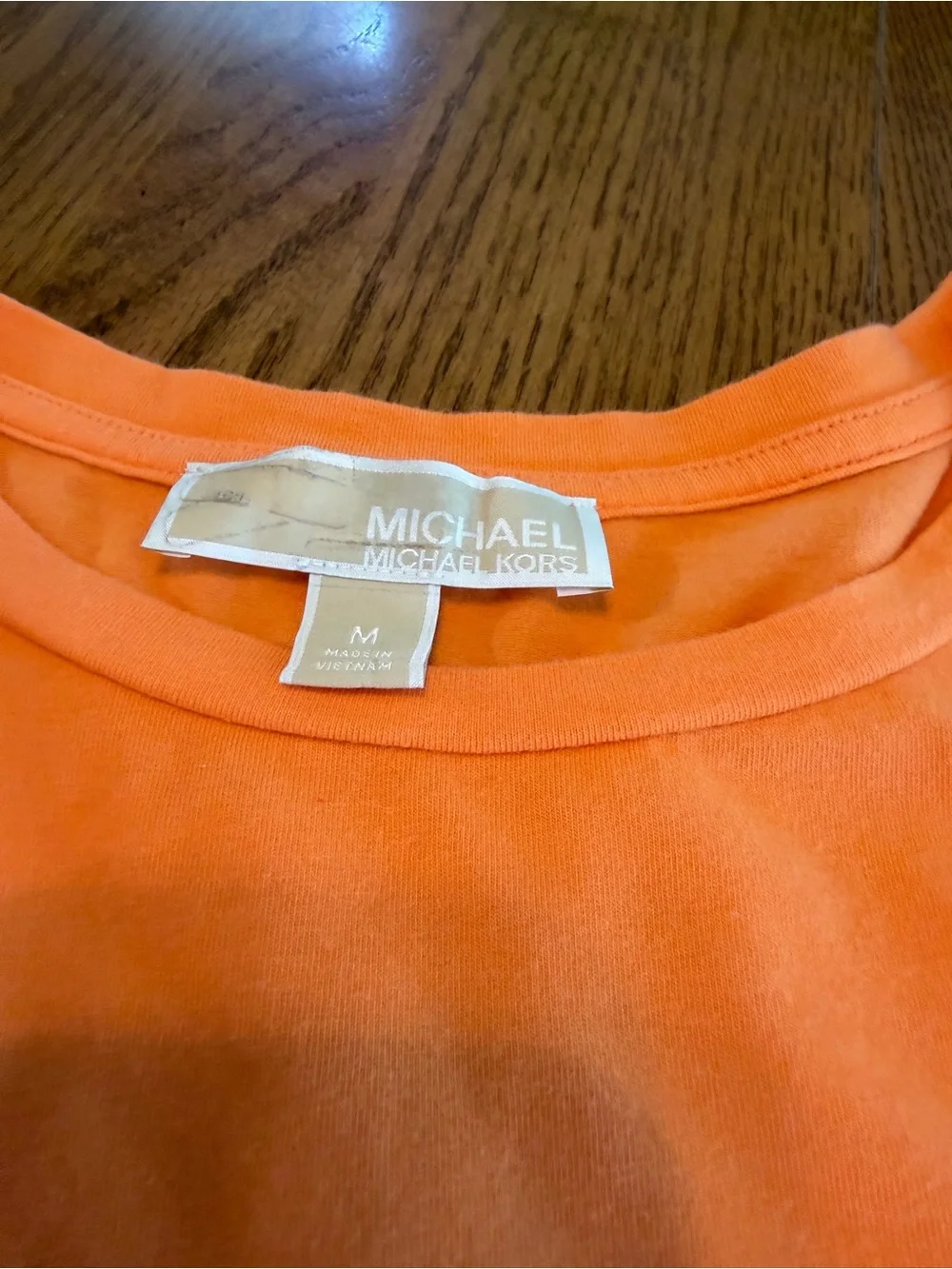 Micheal Kors Bright Orange Short-Sleeve Ruched Side Dress